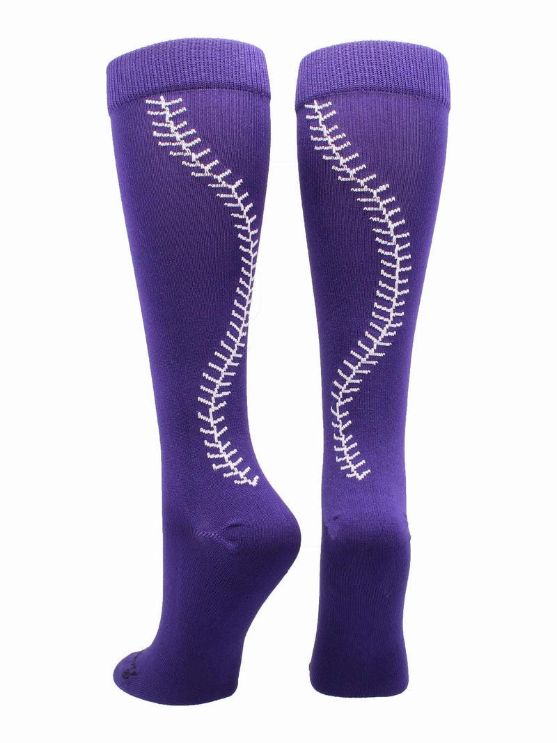 MadSportsStuff Softball Socks with Stitches Over the Calf (Purple/White, Medium) - Image 1